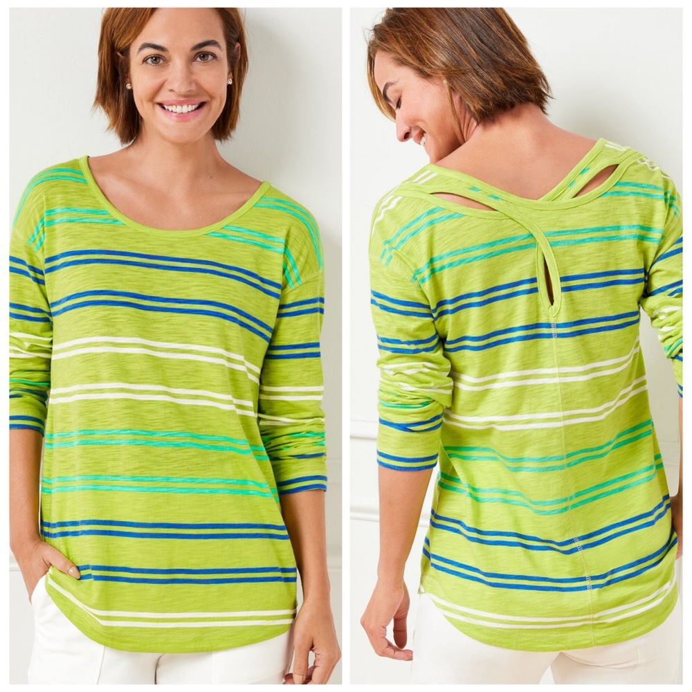 T BY TALBOTS NWT XLP Kiwi Stripe Cross Back Top • Athleisure Cotton Modal Slub - Picture 8 of 10